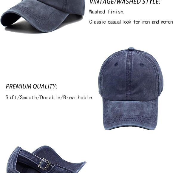 Unisex Vintage Washed Distressed Baseball-Cap Twill Adjustable Dad-Hat - Picture 3 of 4